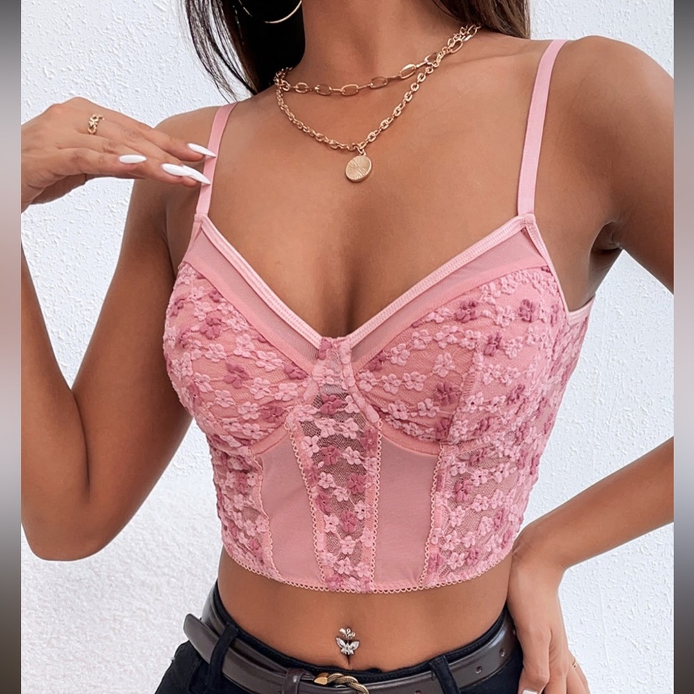 Pink Floral Spaghetti strap Top - Picture 5 of 12